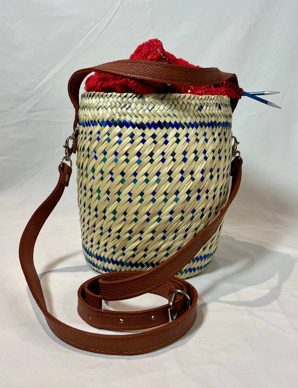 Bolsa para proyectos de tejer y crochet (azul)