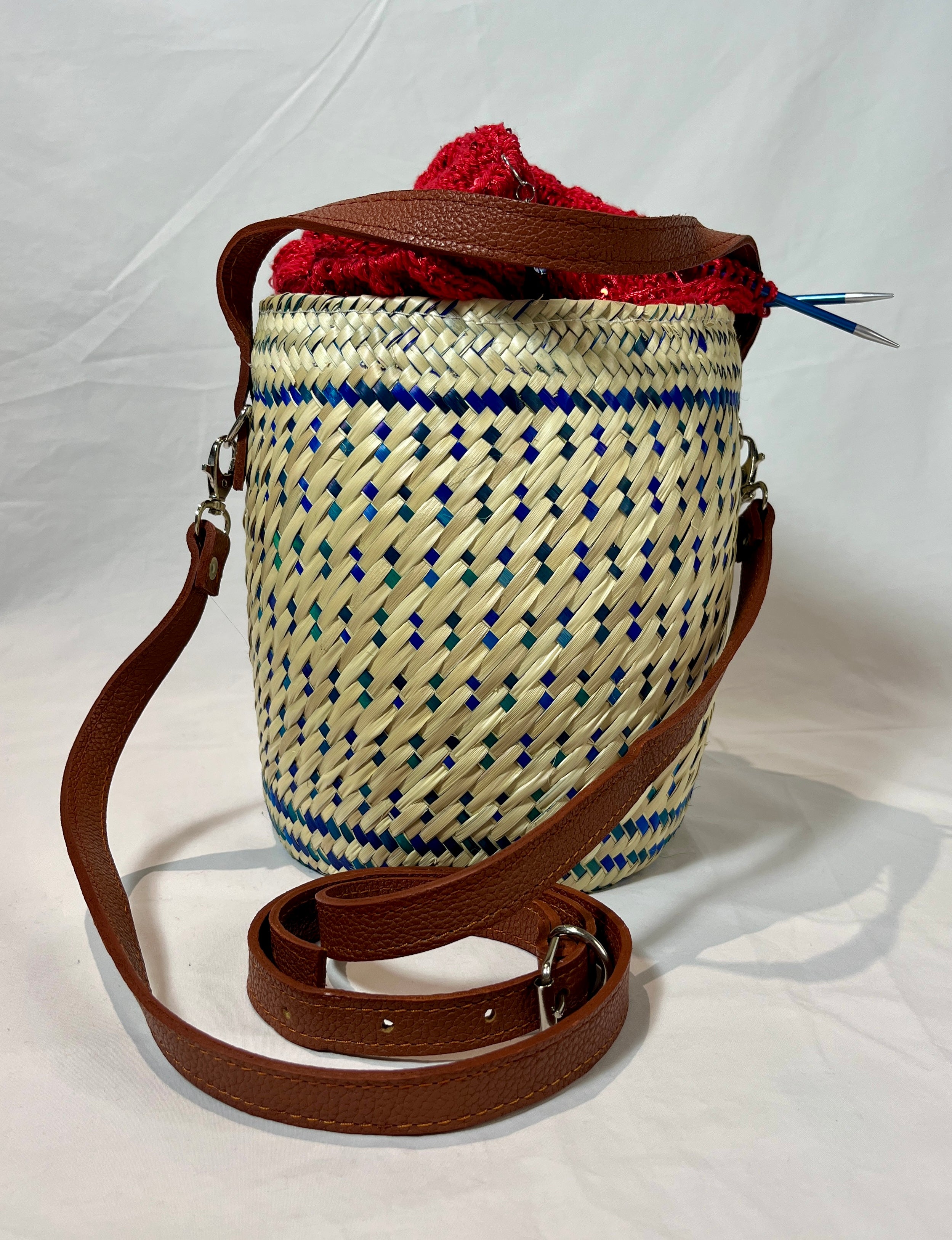 Bolsa para proyectos de tejer y crochet (azul)